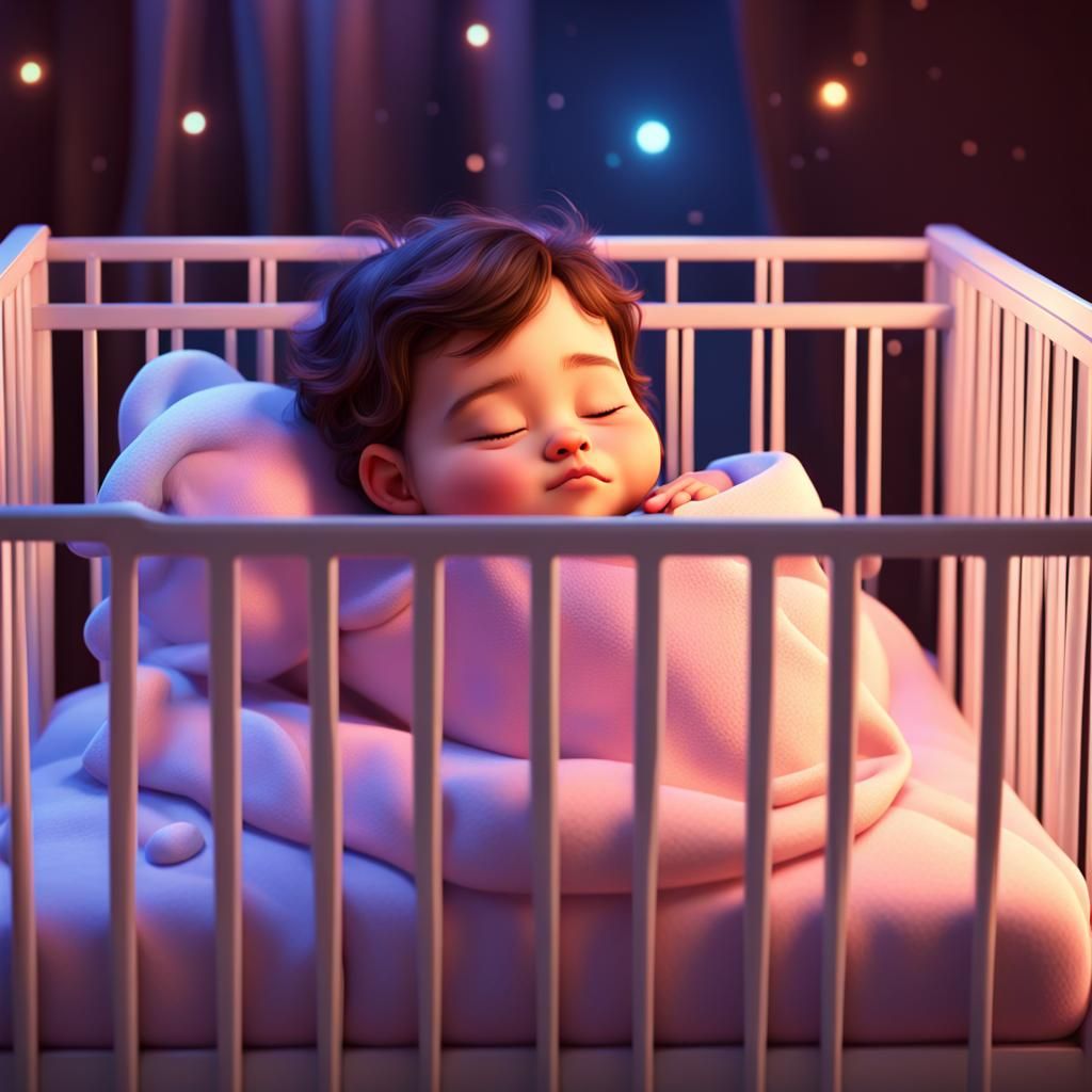 Baby girl sleeping in her cot