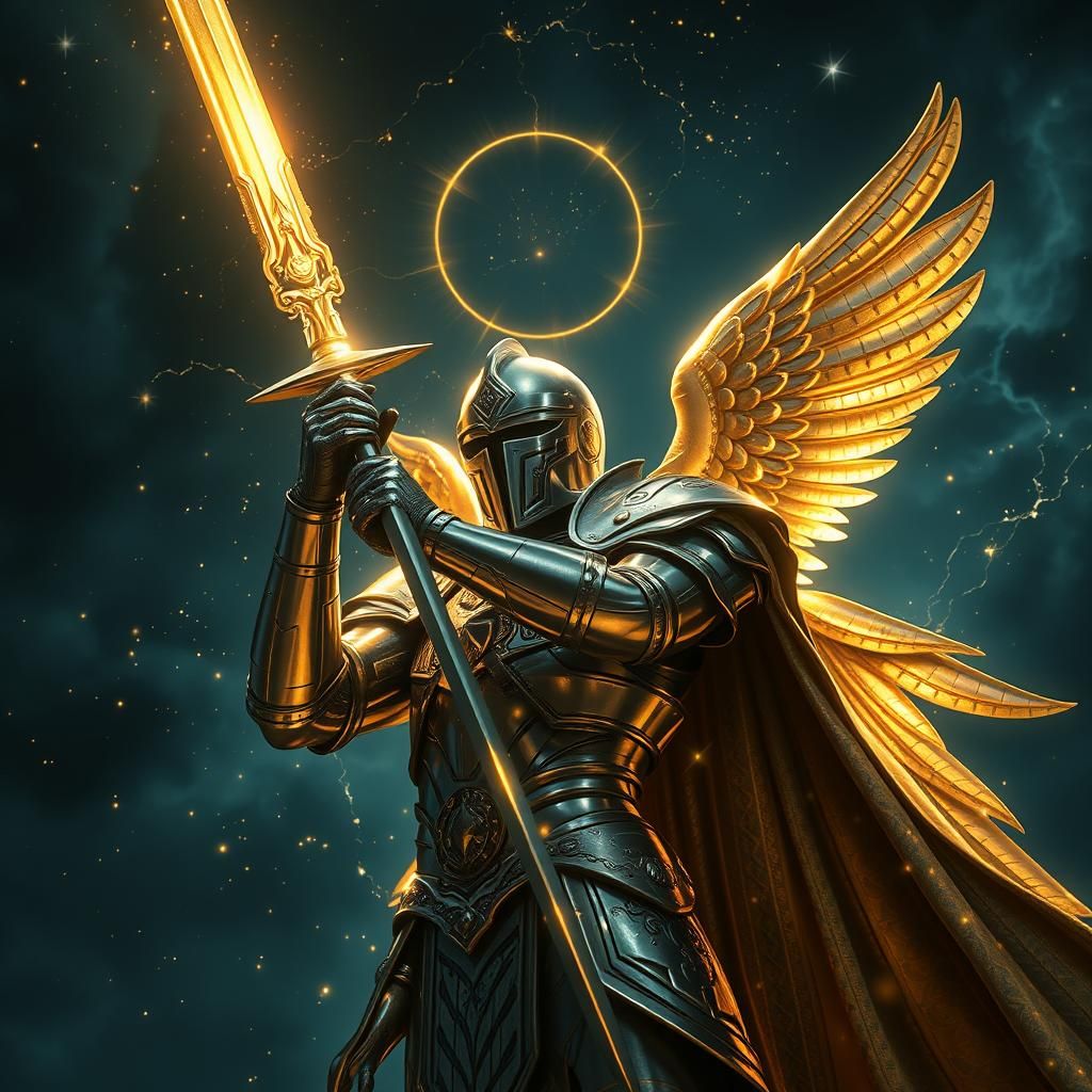 Celestial Warrior in Silver Armor with Divine Light