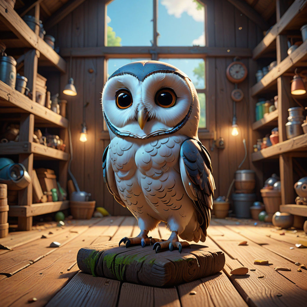 Cute Baby Barn Owl Perched on Barn Support