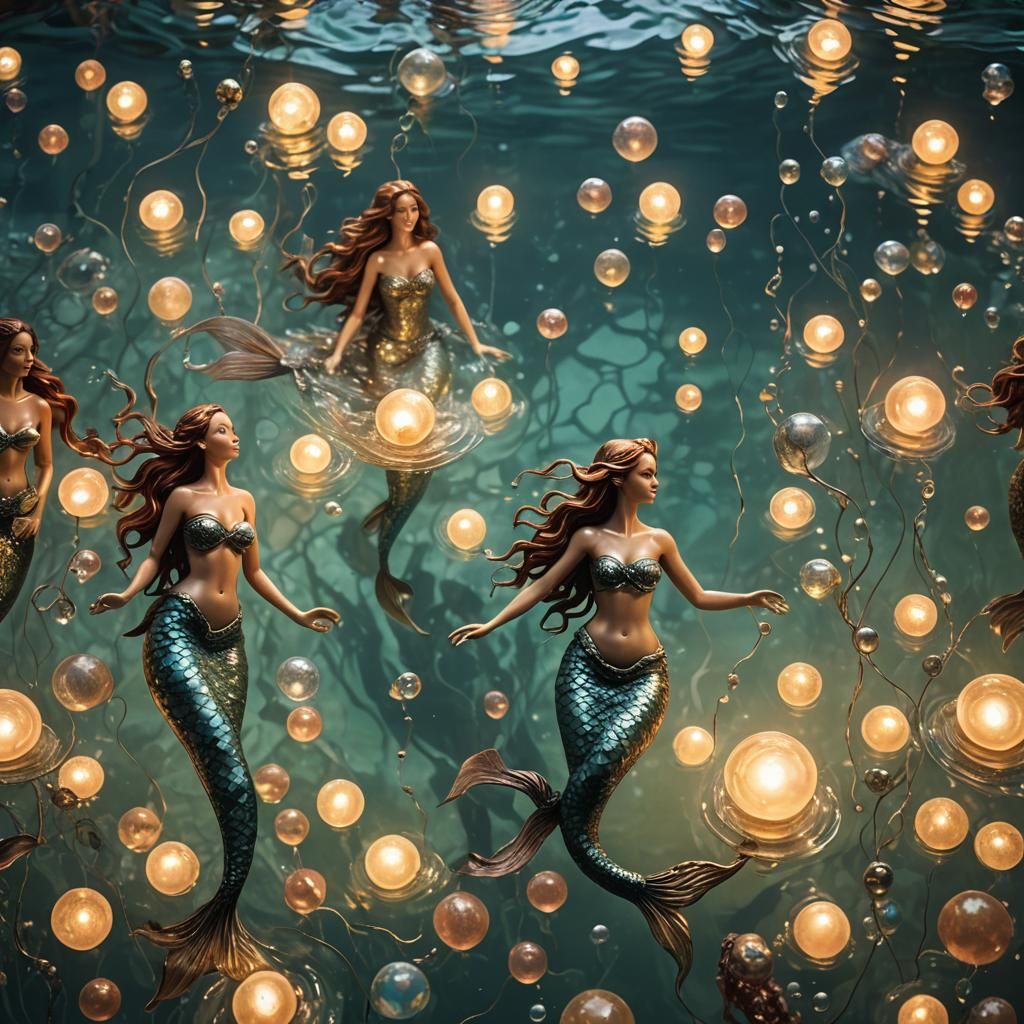 Mermaids in Water with Wax Art and Lanterns