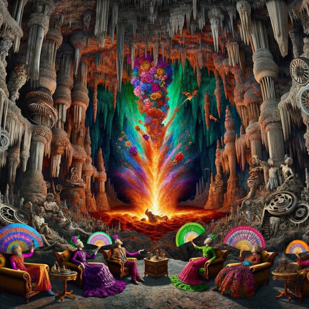 Ominous Bone Cave with Dragon and Lounging Women