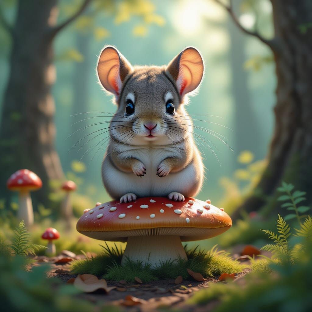 Chinchilla in Whimsical Forest, Fantasy Concept Art
