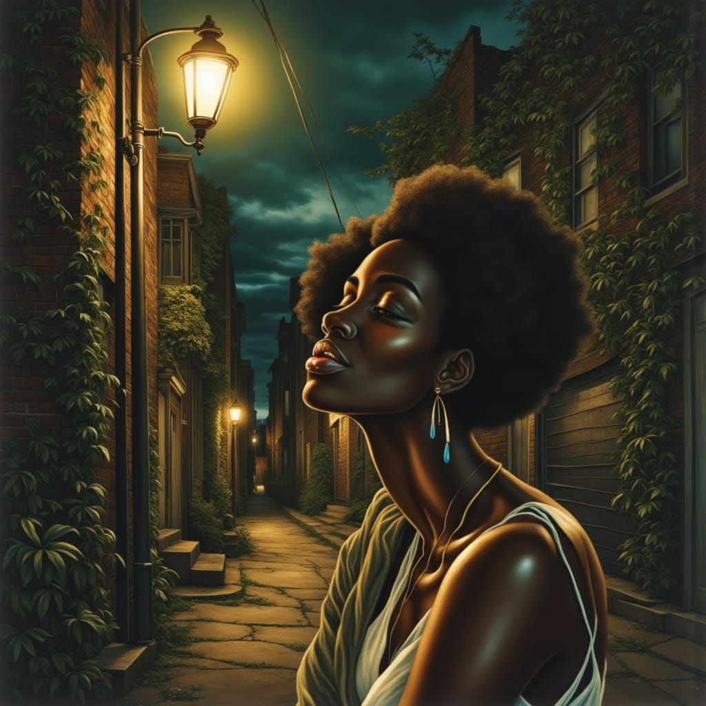 Solitary Woman in Melancholic Street Light Glow