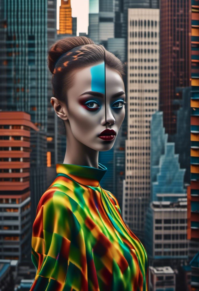 Polychromatic Cityscape with Pets: Hyperrealistic Digital Ar...