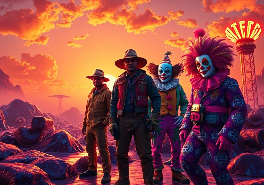 Psychedelic Professionals in Dreamlike Landscape