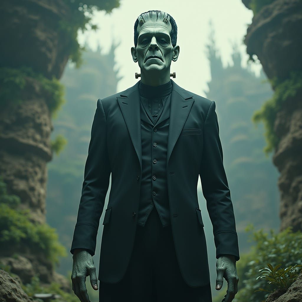 Surreal Frankenstein in Bright, Dreamlike Victorian Landscap...