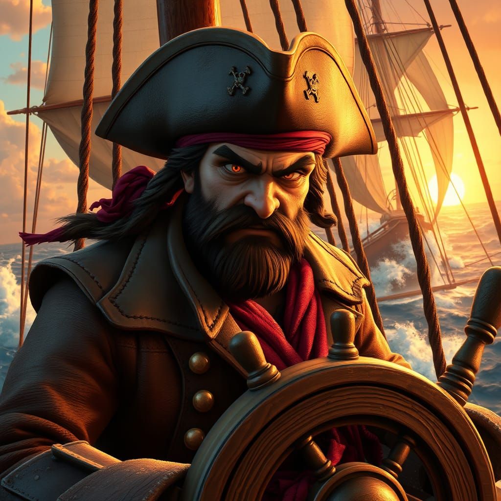 Ruthless Pirate Captain on Epic Ship: 3D Animation