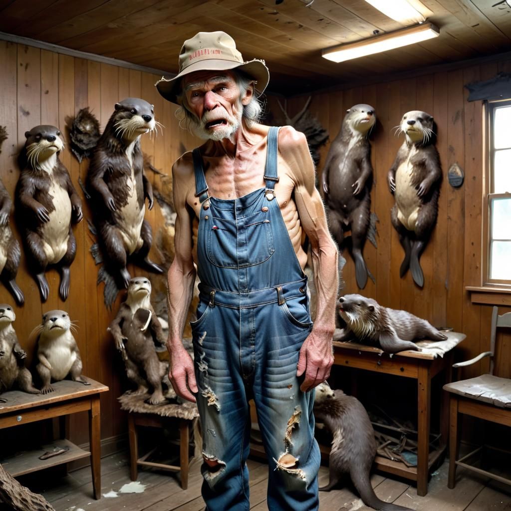 Insane Appalachian Man in Otter Taxidermy Room