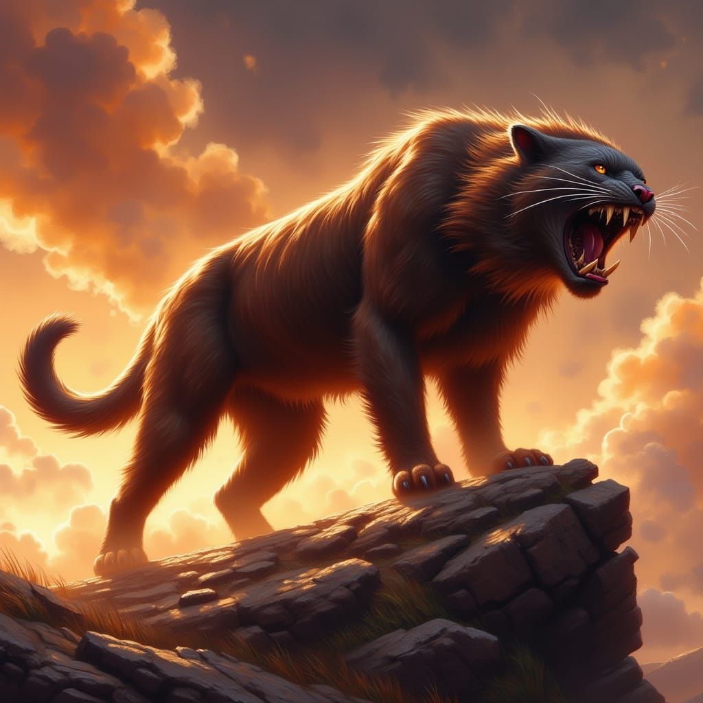 Saber-Toothed Cat in Stormy, High-Contrast Light