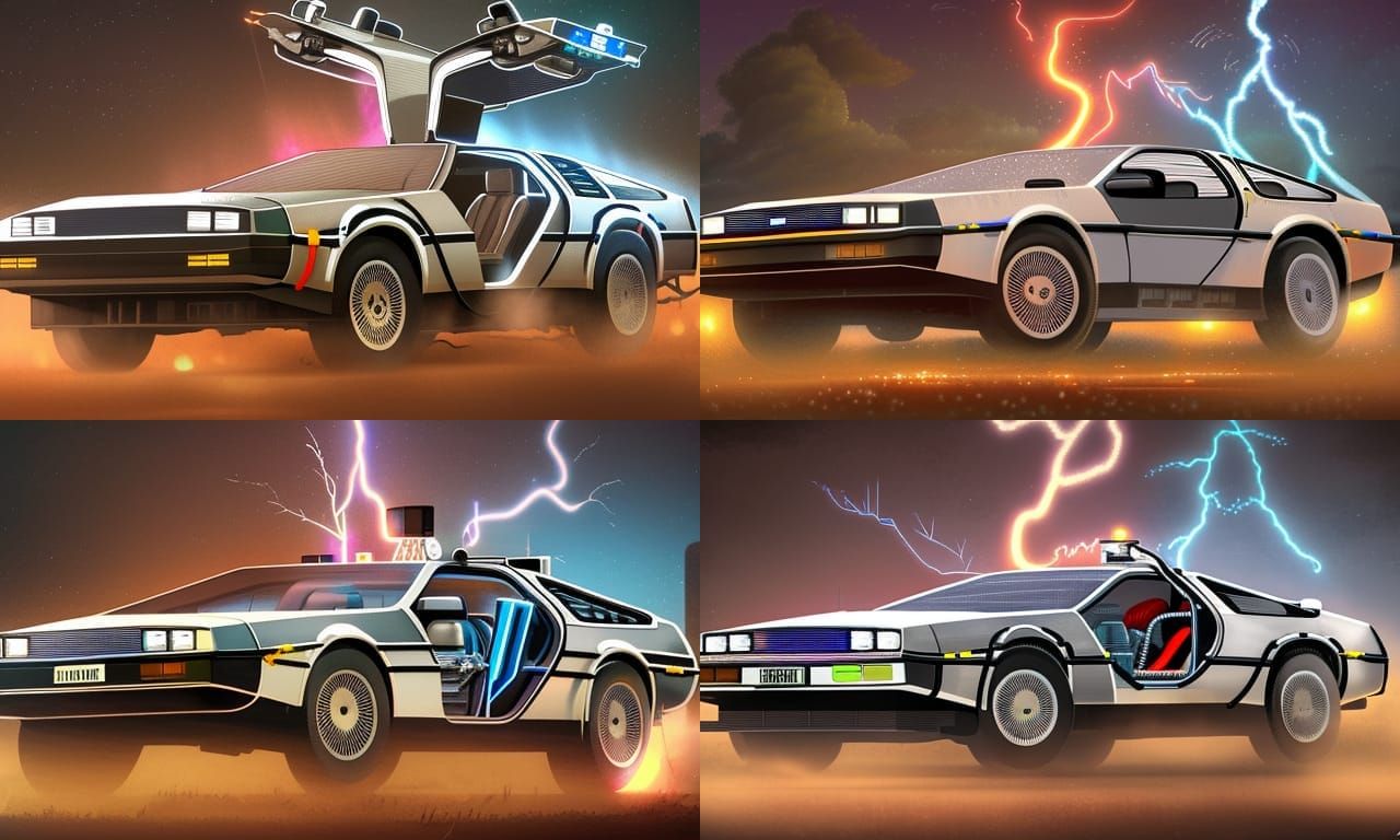 Hyperdetailed DeLorean with Lightning in Cyberpunk Style