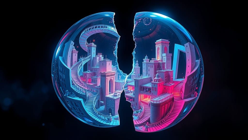 Fractured Bubble Reveals a Retro-Futuristic City