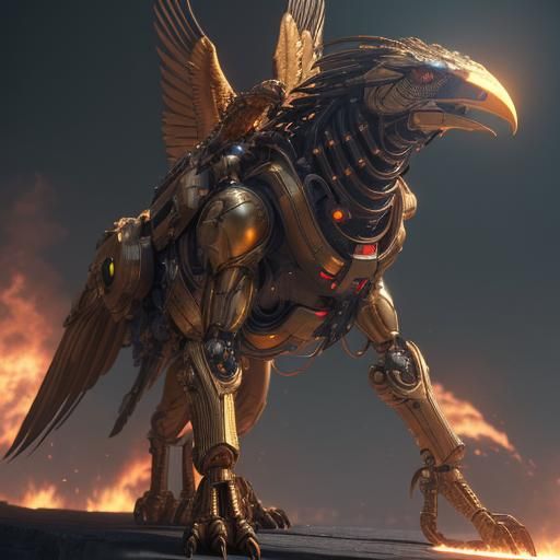 Golden Fire Bird with Intricate Mech Details