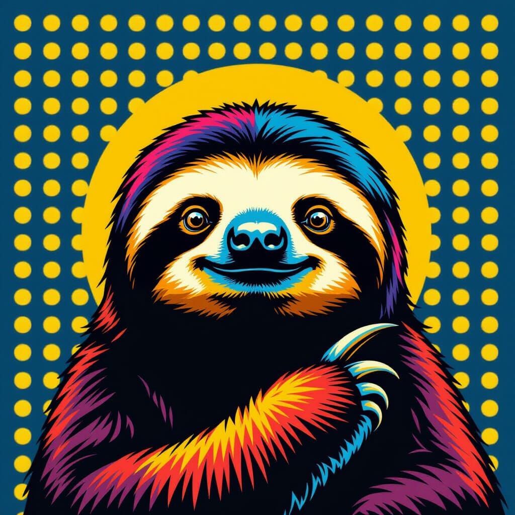 Pop Art Sloth in Bold Colors and Ben-Day Dots