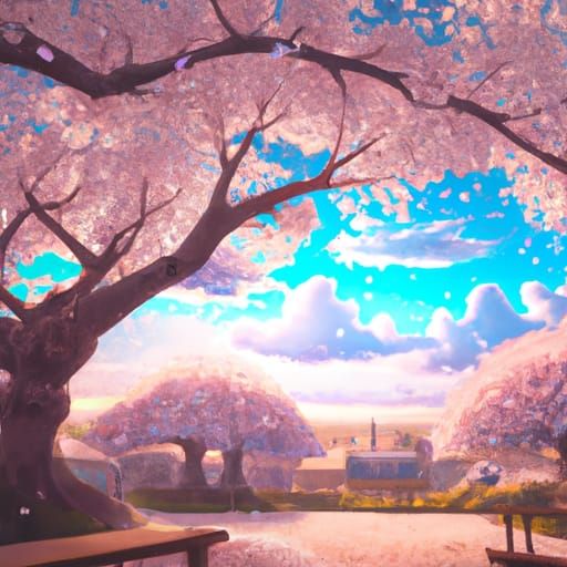 Cherry Blossom Orchard: Studio Ghibli Anime Style