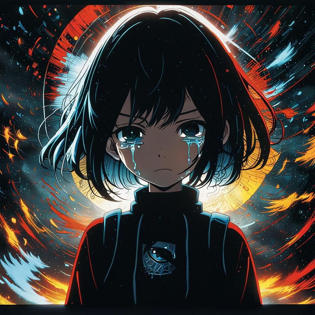 Anime girl crying, sad