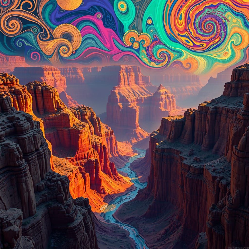 Surreal Grand Canyon Kaleidoscope in Cyberpunk Aesthetic