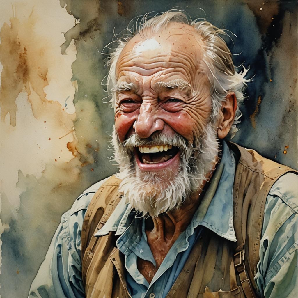 Laughing Old Man Watercolor Inspired by James Gurney