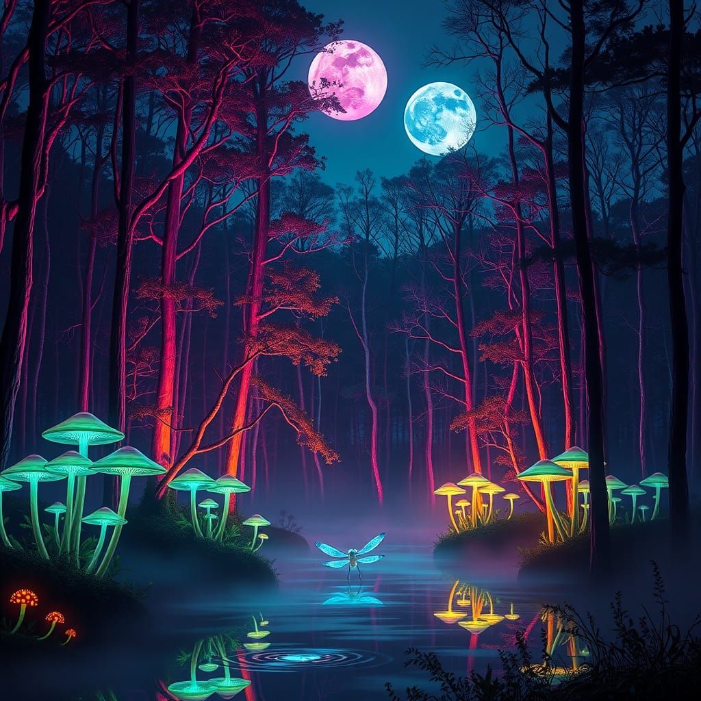 Bioluminescent Alien Forest at Dusk: Fantasy Landscape