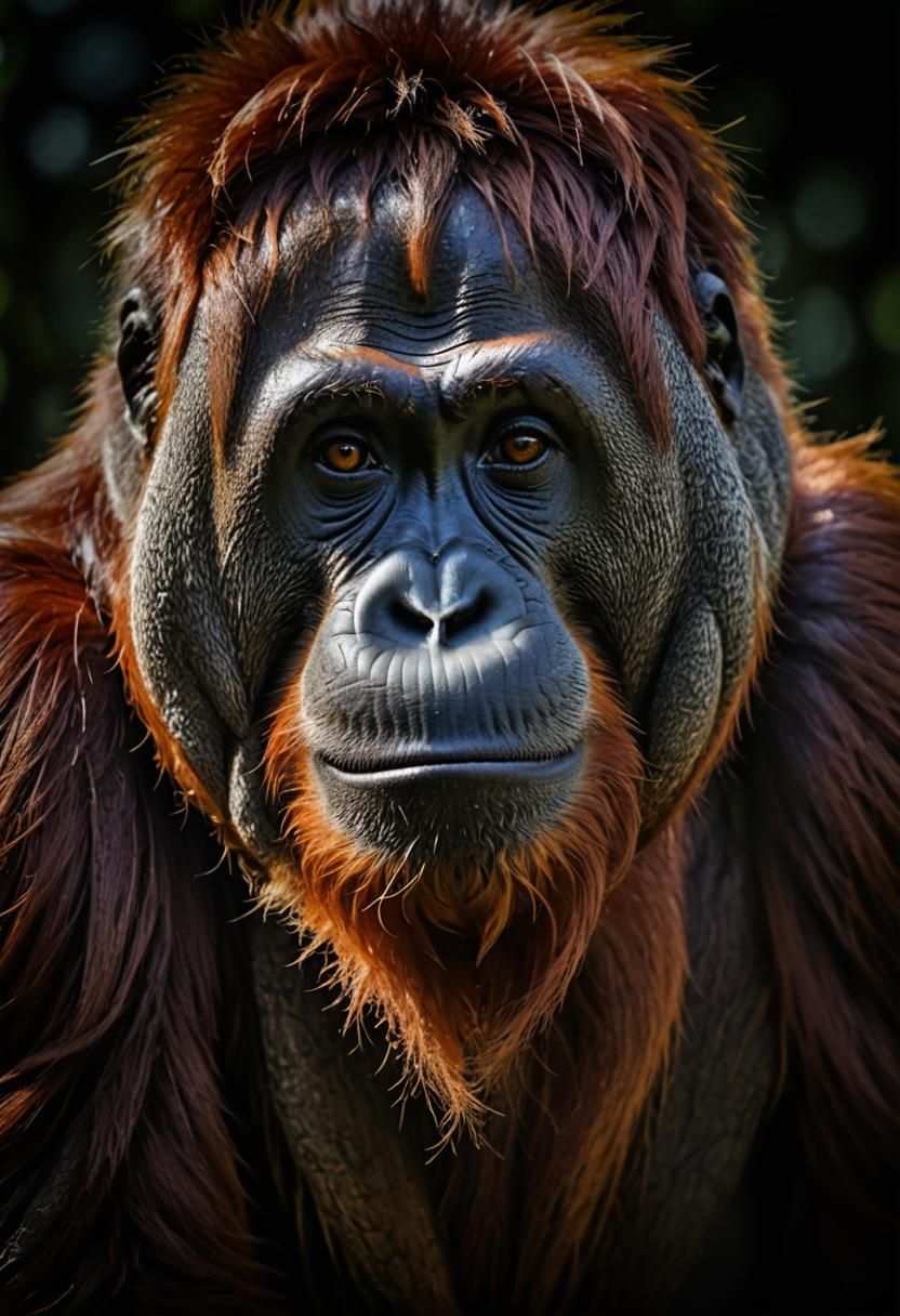 Orangutan Portrait in Watercolor with Sunlight