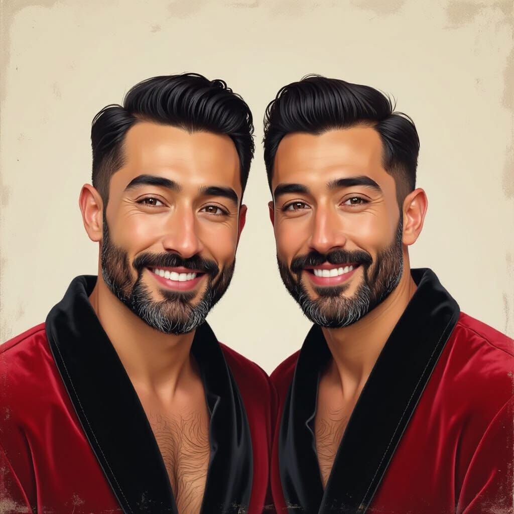 Two Handsome Men in Red Velvet Robes, Impressionist Style