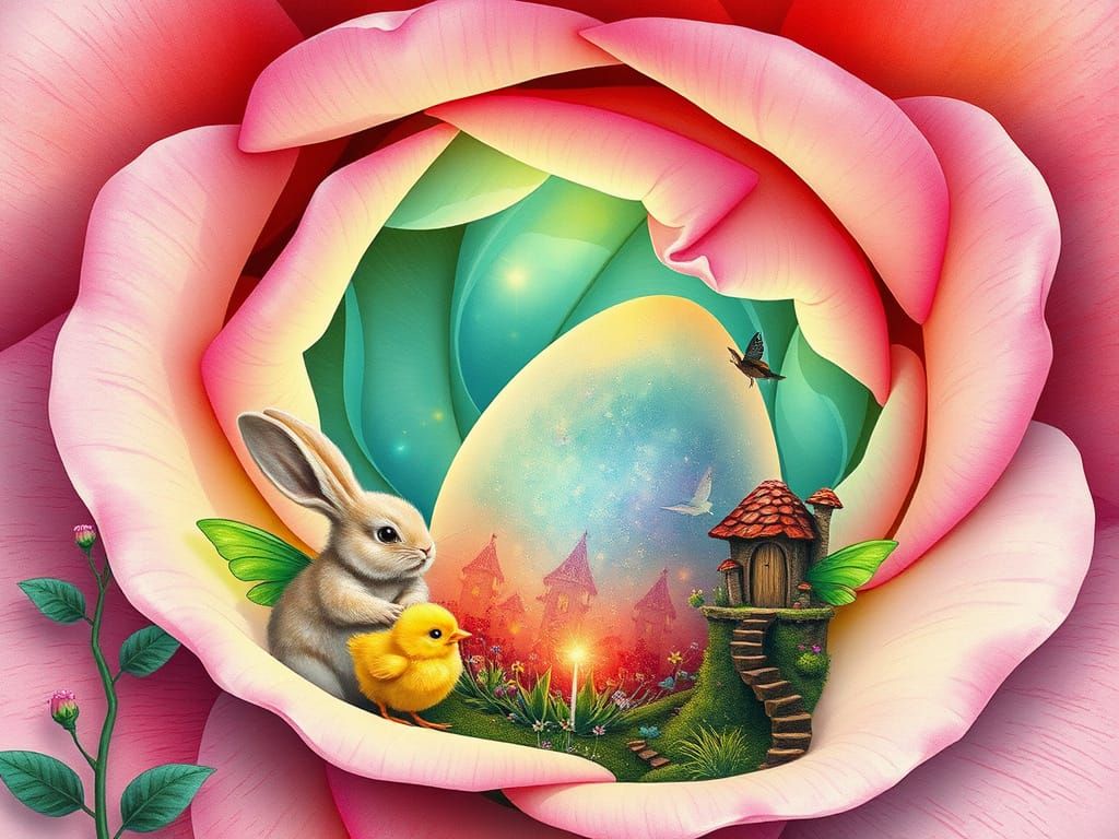 Enchanted Easter Egg in Luminous Rose, Watercolor Style