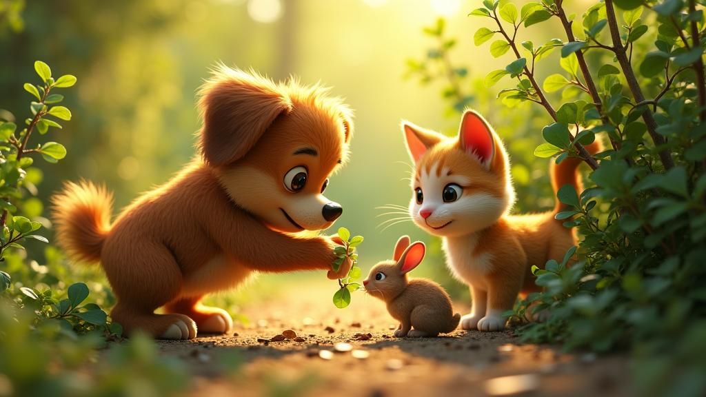 Dog and Cat Help Rabbit in Thorns