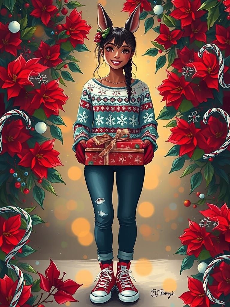 Joyful Tabaxi Female in Festive Holiday Attire