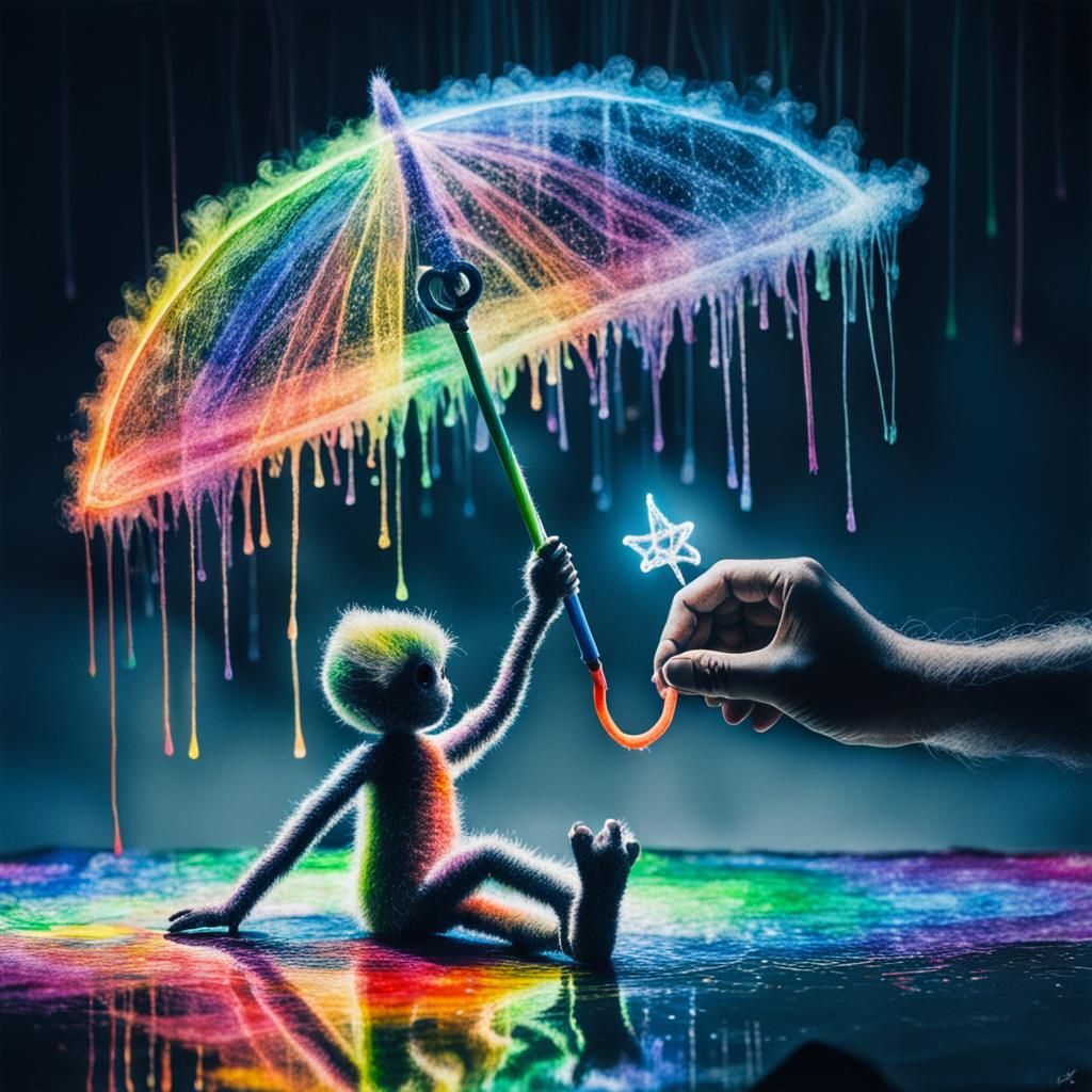 Surreal Child's Crayon Drawing with Rayograph Toys