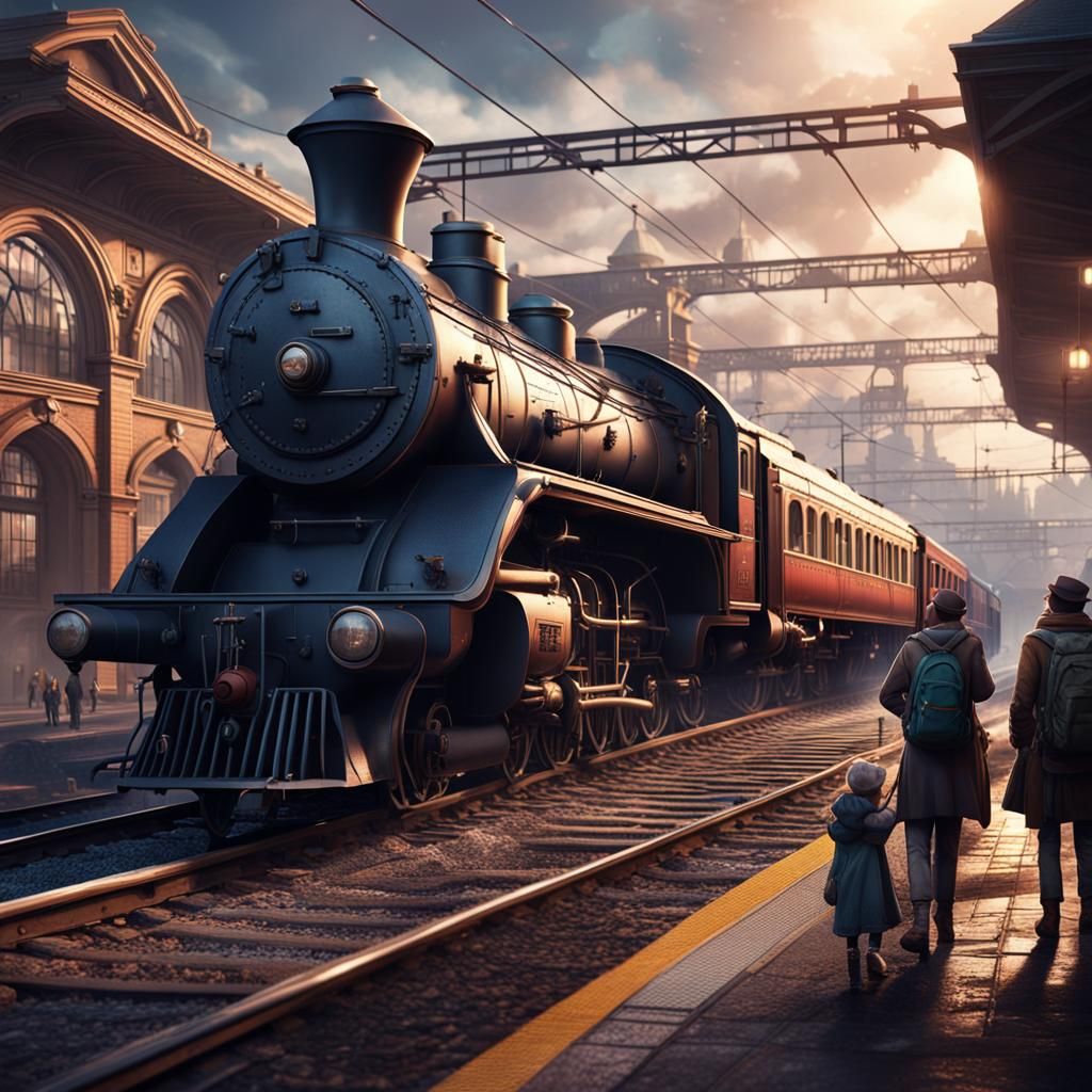 Heartwarming Reunion at Train Station: Detailed Matte Painti...