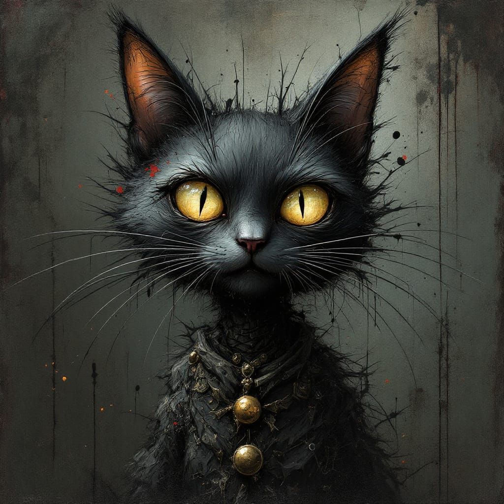 Surreal Cat in Ashcan School Style with Dark Fantasy