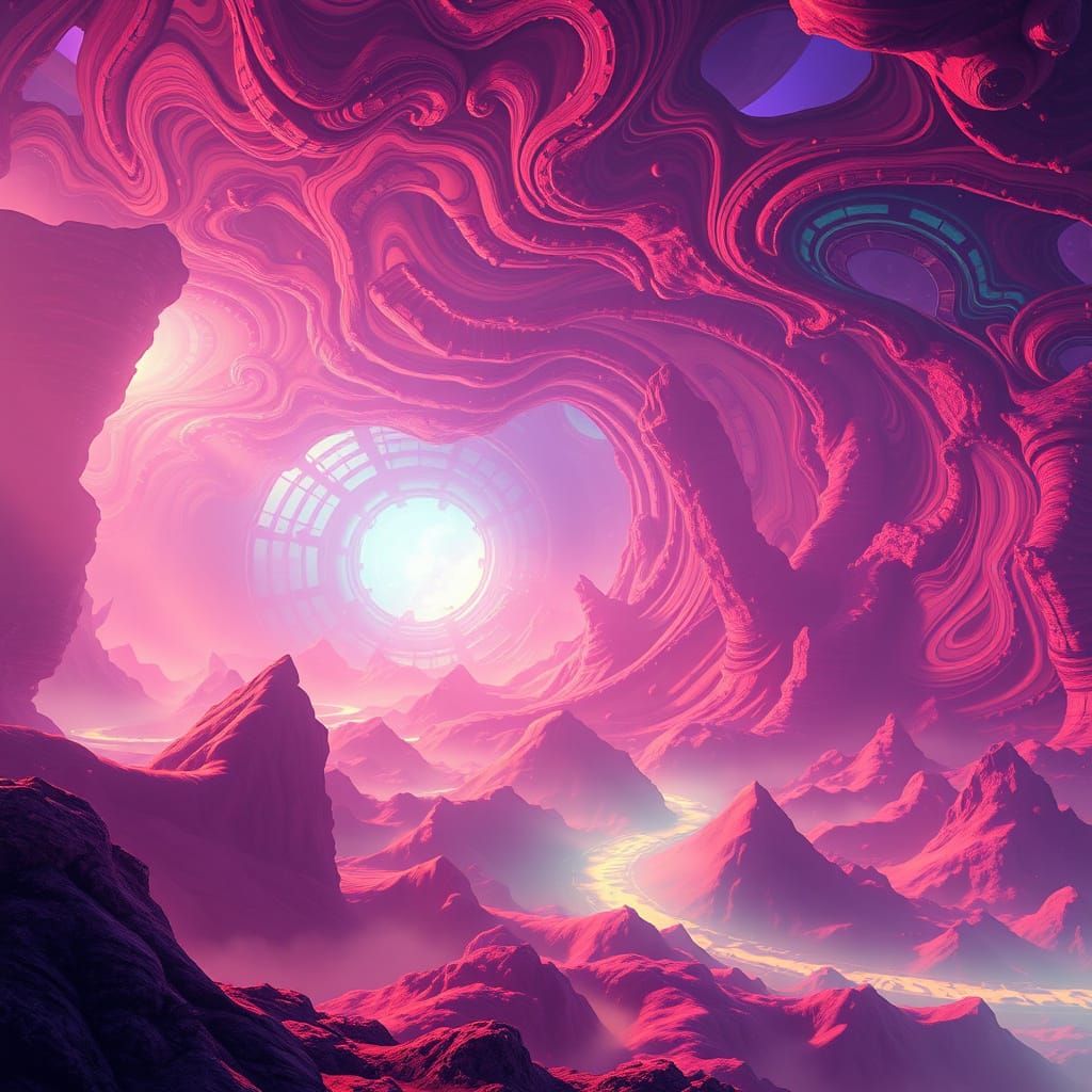 Surreal Futuristic Realm Unfolds in Iridescent Light