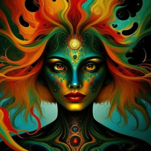 Psychedelic Expressionist Woman in Abstract Modern Art