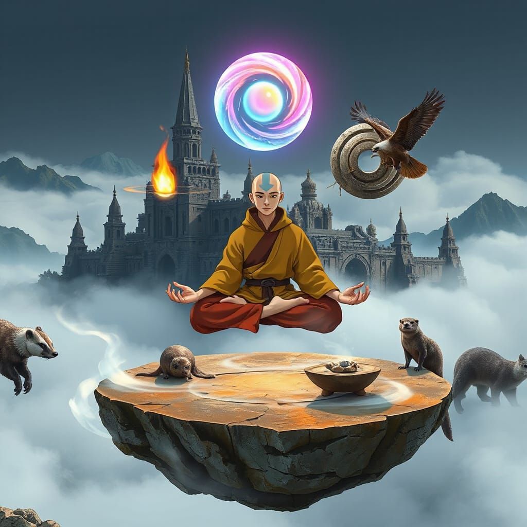 Air Nomad Avatar Aang Meditates Amidst Whirling Elements in ...
