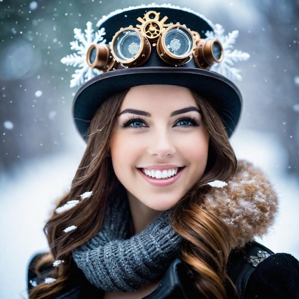 Steampunk Girl Portrait in Winter Wonderland
