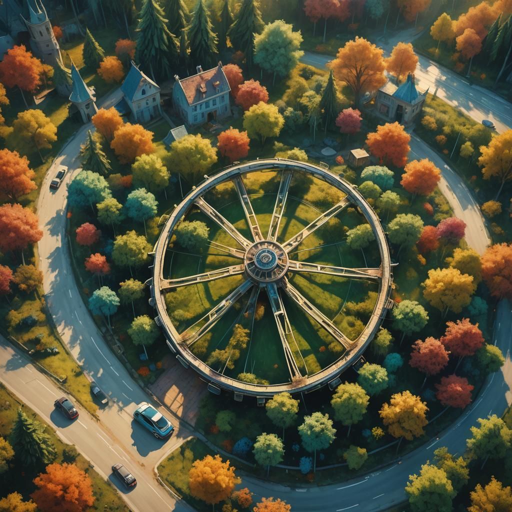 Whimsical Ferris Wheel Car in Fantasy Landscape