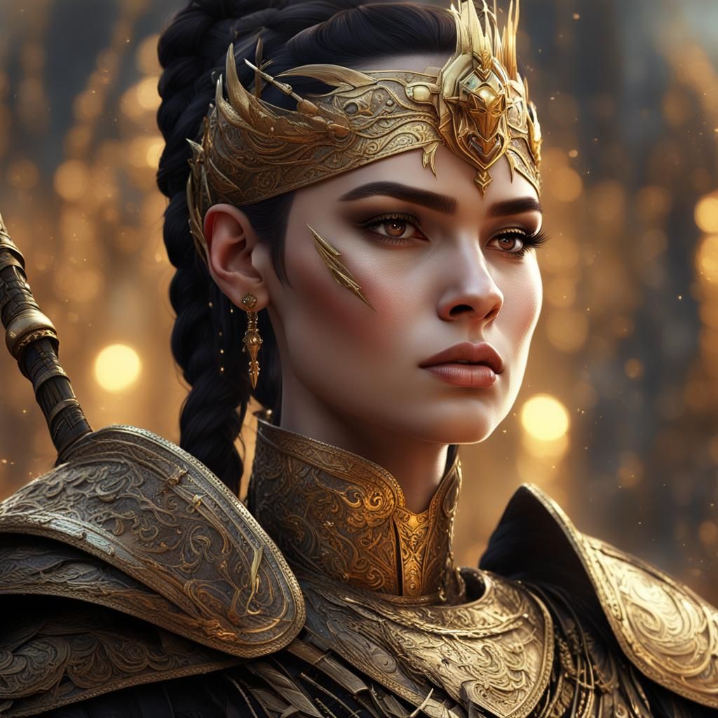 Fantasy Queen with Golden Spear, Digital Art