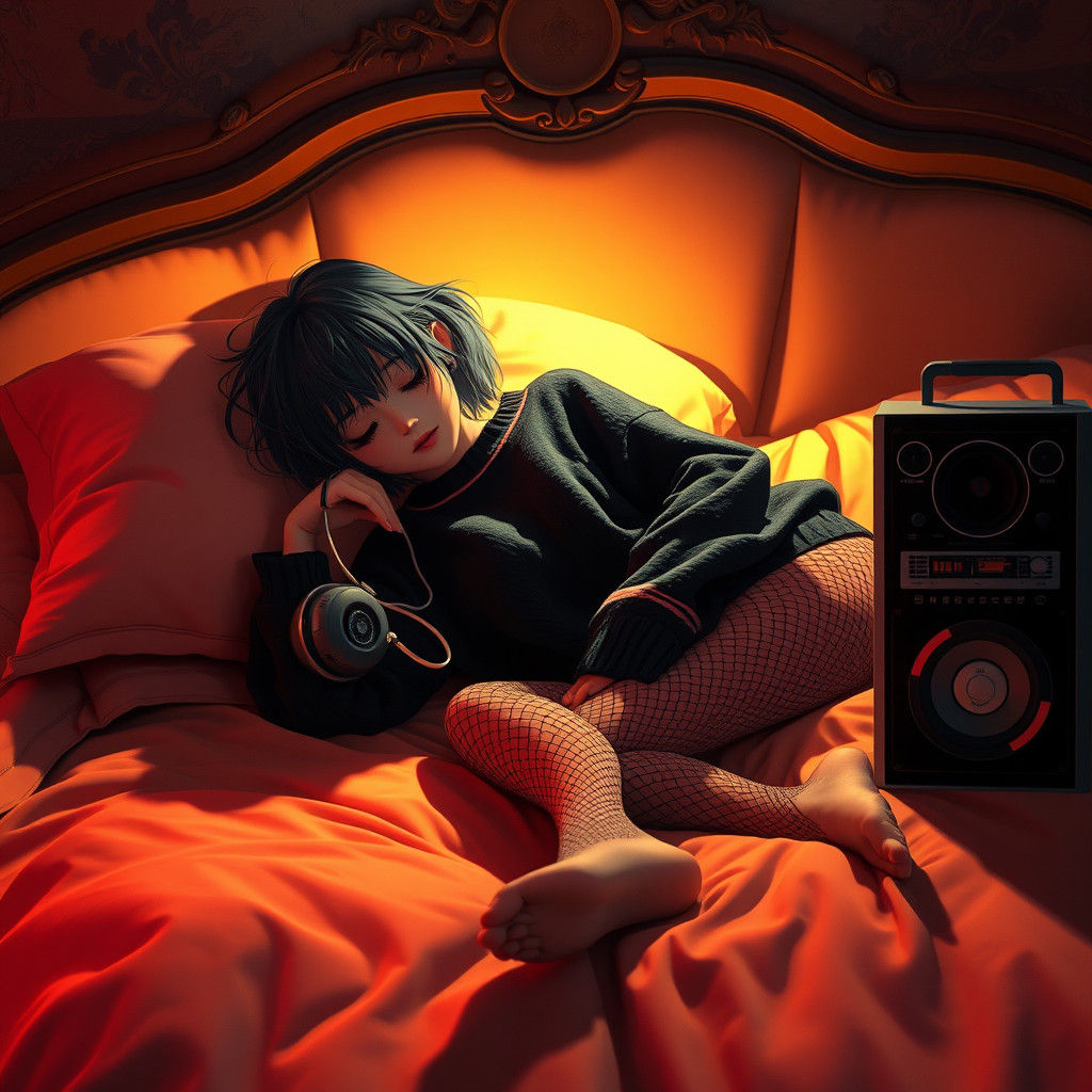 Emo Girl Sleeps in 8-bit Pixel Art Style