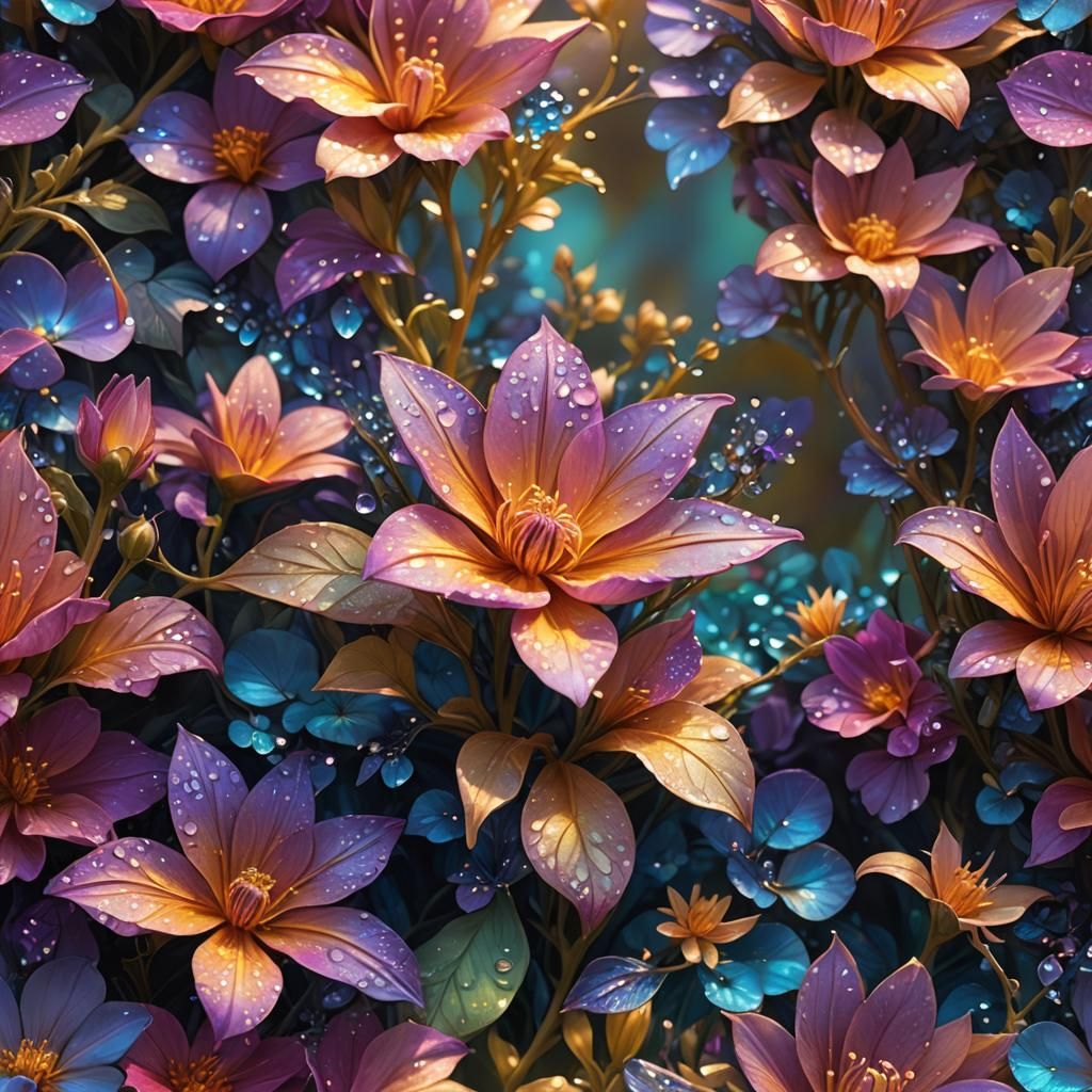 Blooming Flower in Iridescent Garden: Fantasy Concept Art
