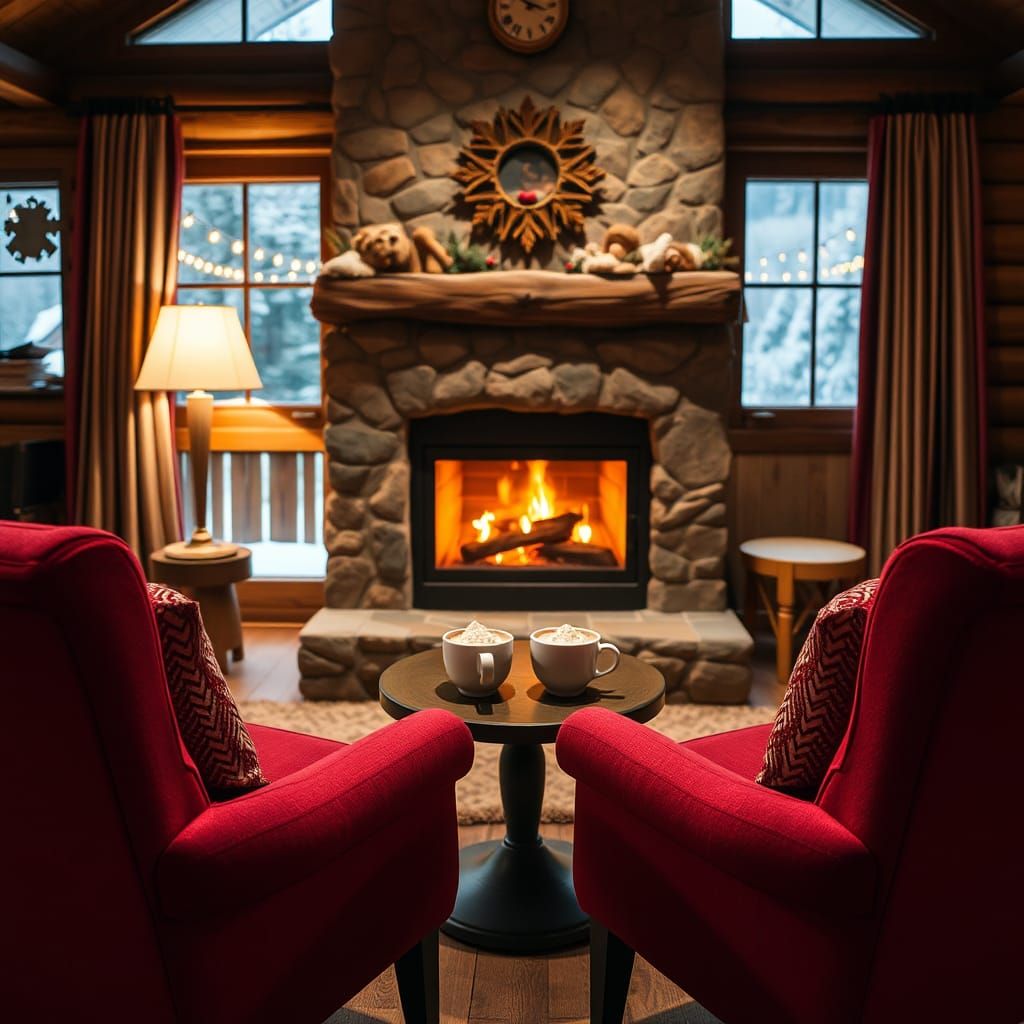 Cozy Chalet Evening by the Fireplace