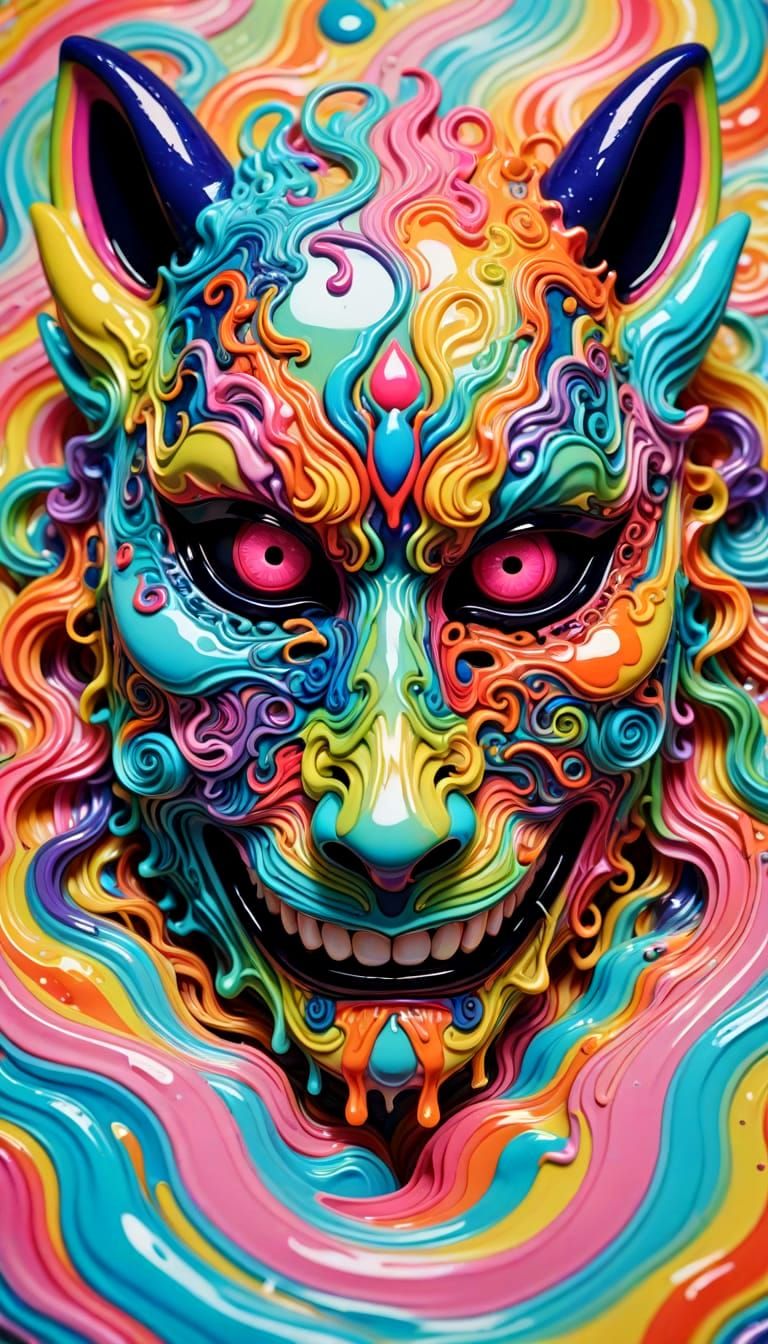 "A. Melting Rainbow Oni mask"