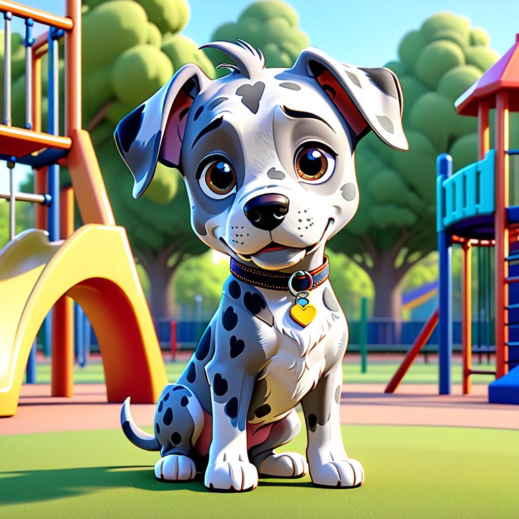 Chibi Great Dane Dog in Playground, 3D Digital Art