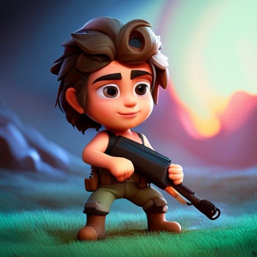Toddler Rambo: Pixar-Style 3D Digital Art