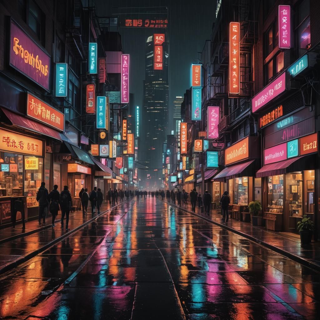 Hyperrealistic Neon Cityscape at Night