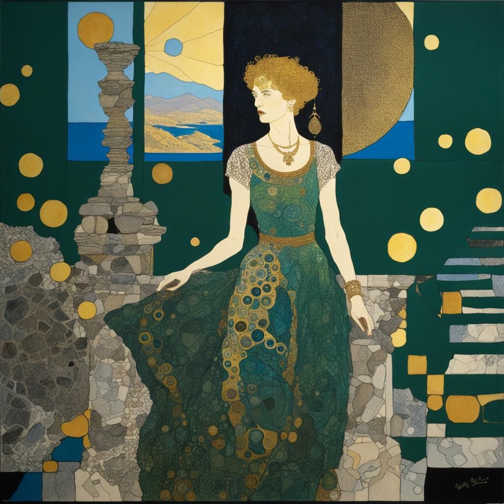 Gilded Tourist Portrait in Greece, Pen and Ink