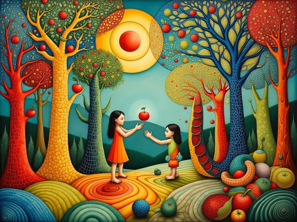 Naive Garden of Eden Temptation Painting