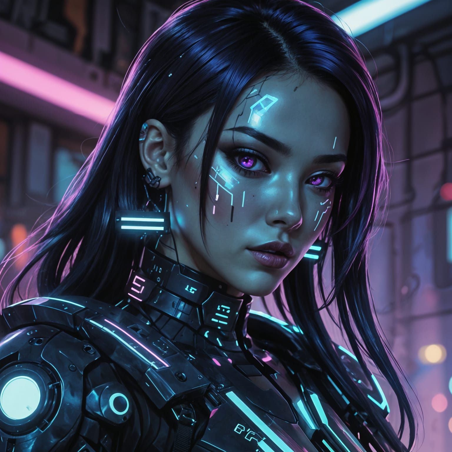 Latina Android with Egirl Makeup in Cyberpunk Anime Style