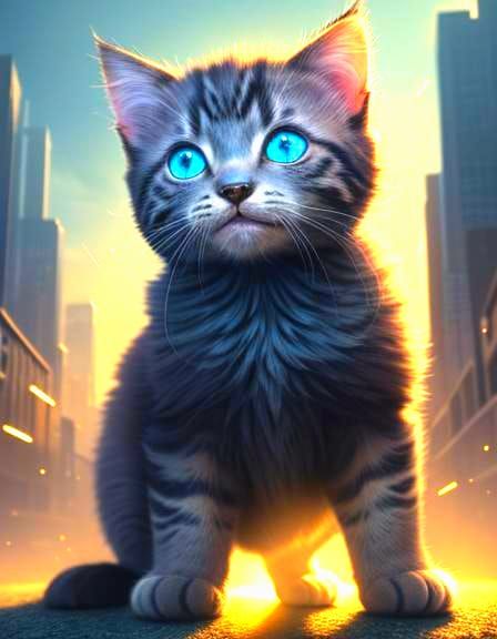 Giant Kitten Over Miniature Street: A Digital Matte Painting