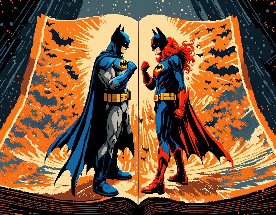 Batman and Batwoman Comic Book Pixel Art