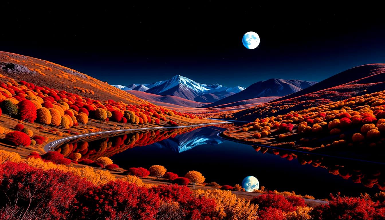 Vibrant Autumn Landscape with Liquid Fluorescence