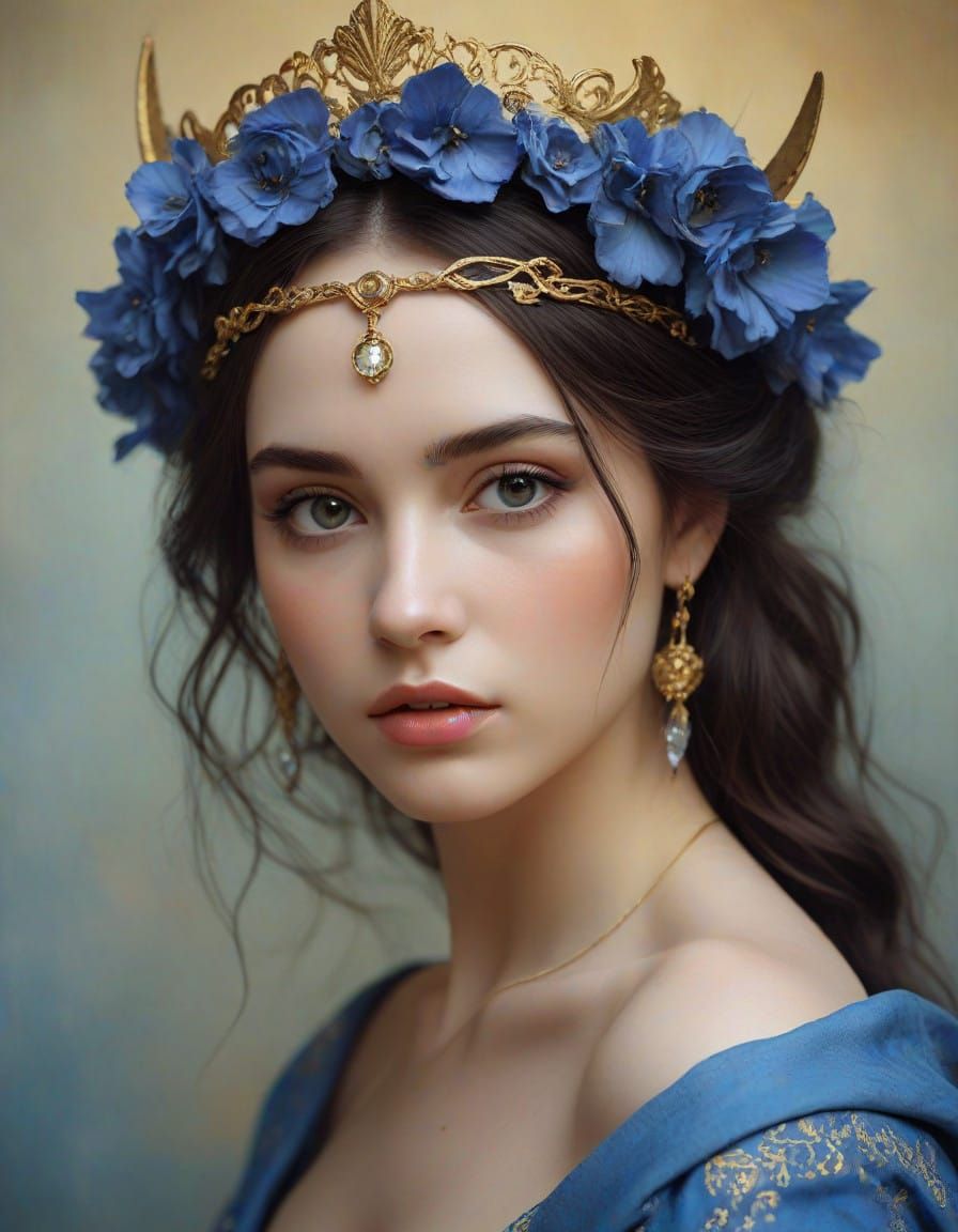 Golden Portrait of a Horned, Winged Deity